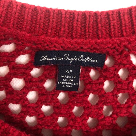 American Eagle Wool Blend Cable Knit Red Sweater S - Picture 2 of 9
